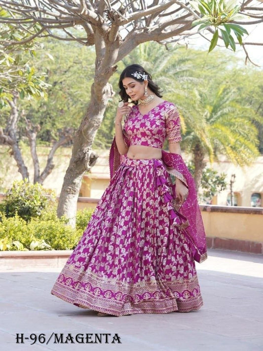 Designer Jacquard Viscose Magenta Color Lehenga Choli