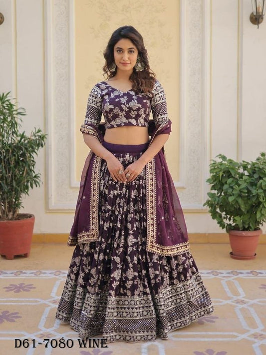 Designer Wine Lehenga Choli with Sequins Embroidery