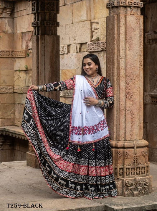 Digital Print Black Muslin Cotton Lehenaga Choli