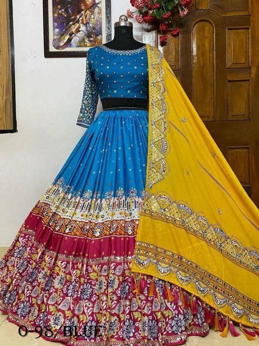 Digital Printed Butter Silk Blue Lehenga Choli