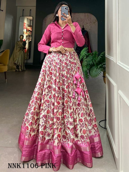 Dola Silk Floral Print Pink Lehenga