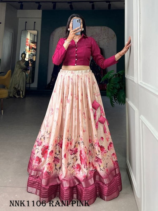 Dola Silk Rani Pink Floral Print Lehenga
