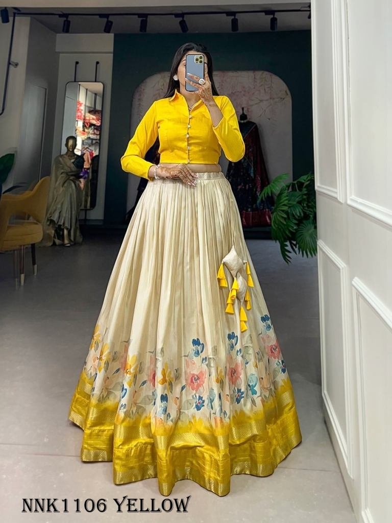 Dola Silk Yellow Floral Print Lehenga Choli