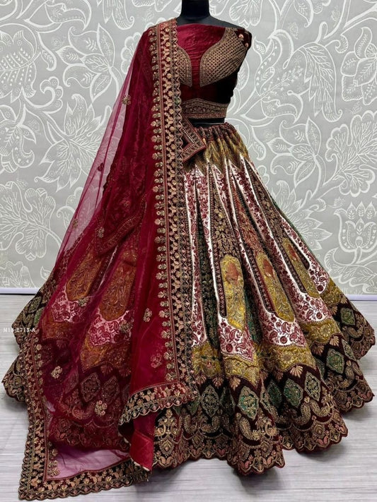 Double dupatta and Heavy Velvet Patchwork Designer Bridal Lehenga choli