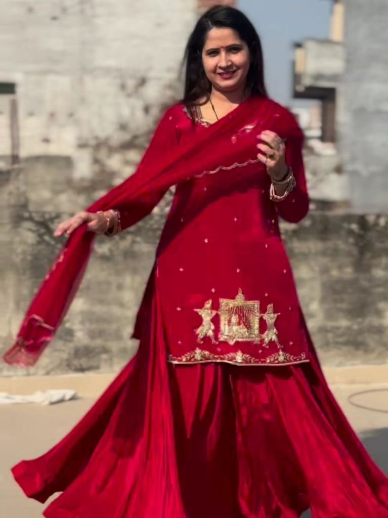 Elegant Elara Red Embroidered Lehenga Set