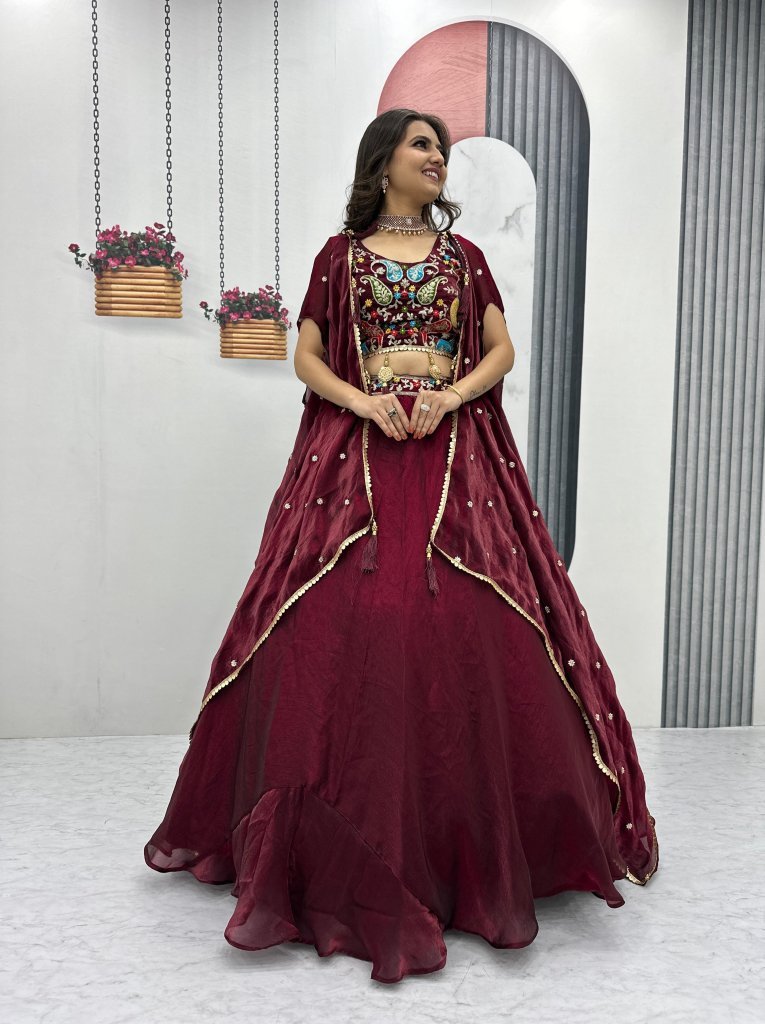 Elegant Frandy With Thread Work Maroon Three Piece Set