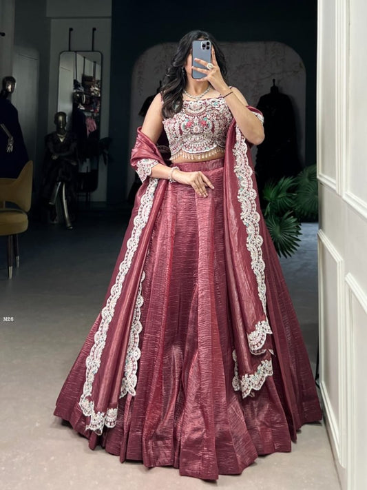 Elegant Gold Crush With Jarkan work  Crimson Red Lehenga