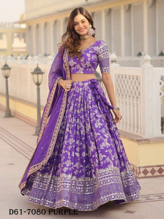 Elegant Pure Viscose Jacquard Purple Lehenga Set By Fab Funda