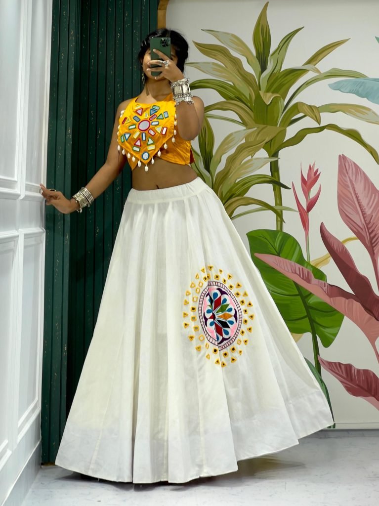 Elegent Navratri 10 Meter Flair Lehenga With Halter Neck Blouse