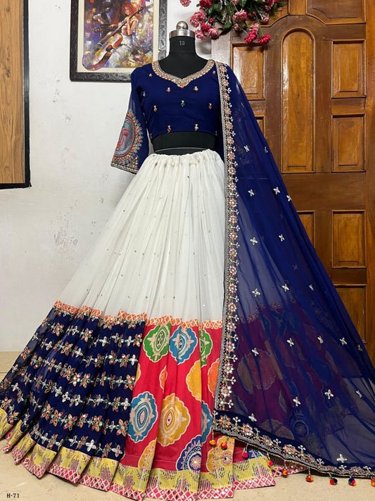 Embroidery Work Georgatte  White Lehenga Choli and Dupatta