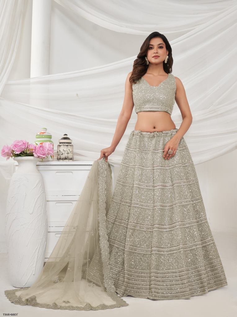 Embroidery Work Off White Soft Net Embroidery Lehenga Choli
