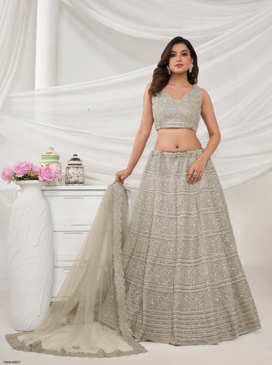 Embroidery Work Off White Soft Net Embroidery Lehenga Choli