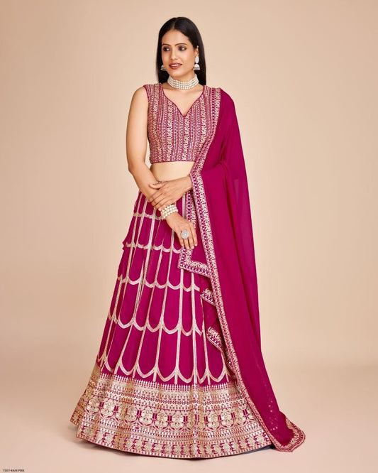 Embroidery Work Rani Pink Georgette Lehenga Choli