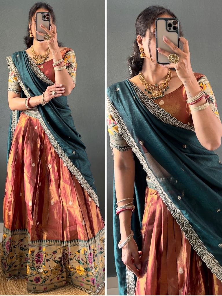 Embroidey lace Work Brown Lehenga Choli Dupatta Set