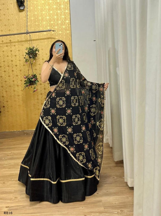 Exclusive Black Fancy Santoon Lehenga Choli With 4 Mtr Flair