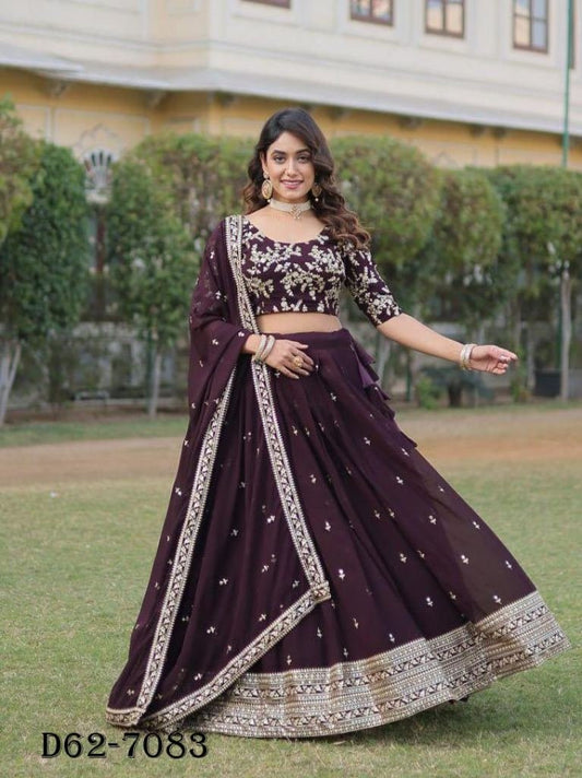 Exclusive Faux Blooming Coffee Lehenga Choli for Celebrations