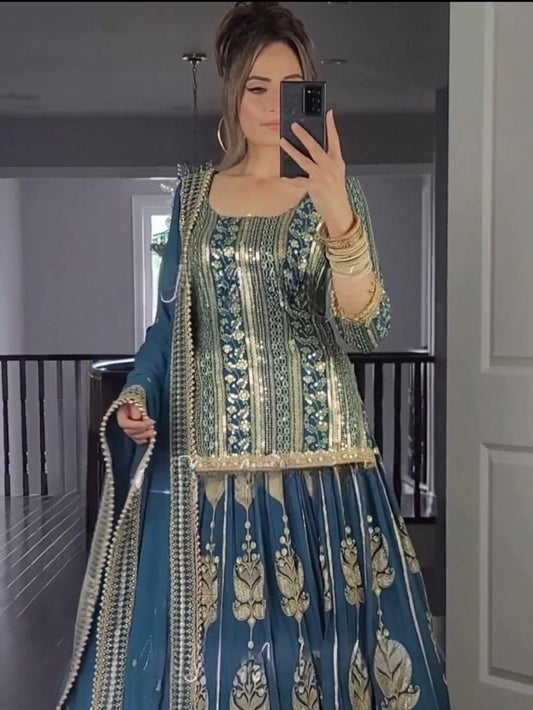 Exclusive Heavy Embroidery Work Rama Georgette Lehenga