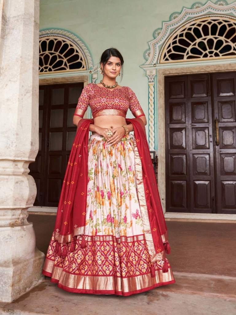 Exclusive Tussar Silk Floral And Patola Print Red Lehenga Choli