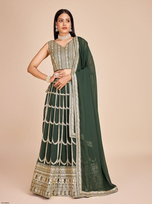 Fancy Green Georgette Lehenga Choli With Embroidery Work