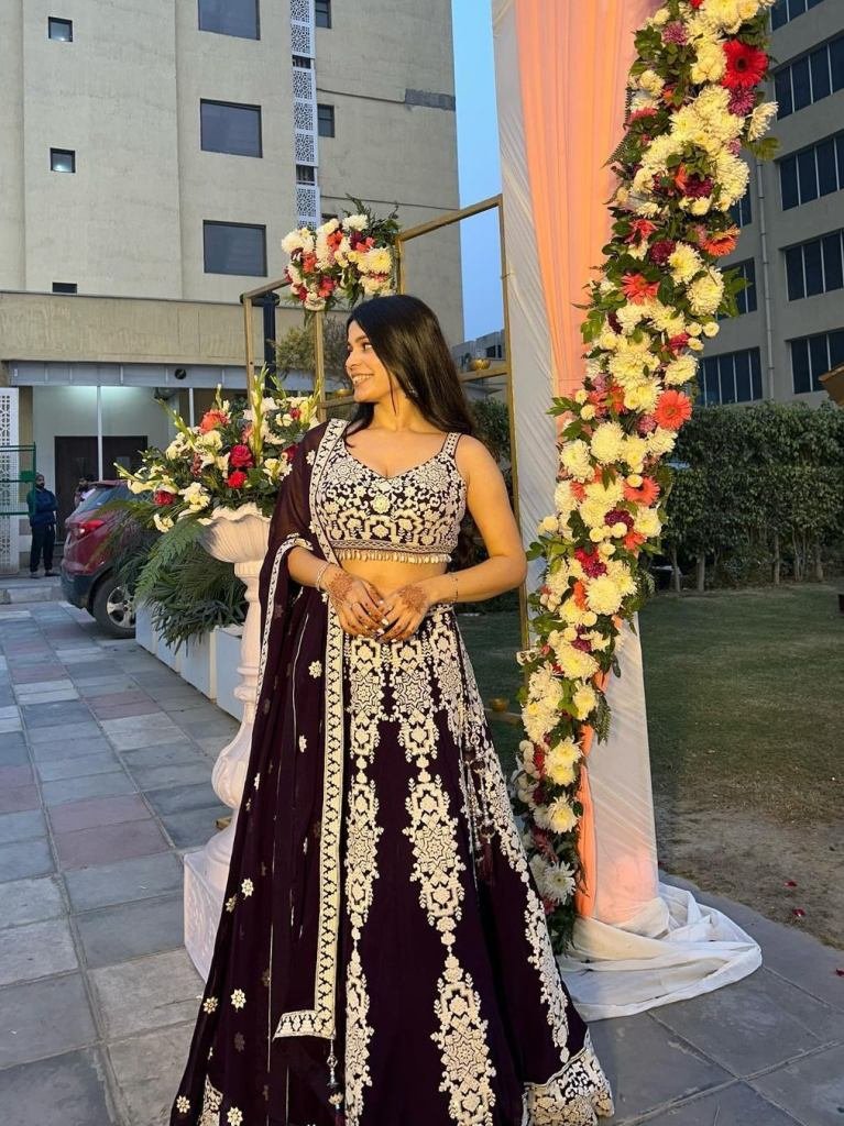 Fancy Kasturi Silk Sequins Work Dark violet Lehenga Choli With Dupatta