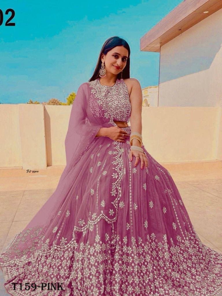 Fancy Pink Georgette With Design Work Lehenga Choli