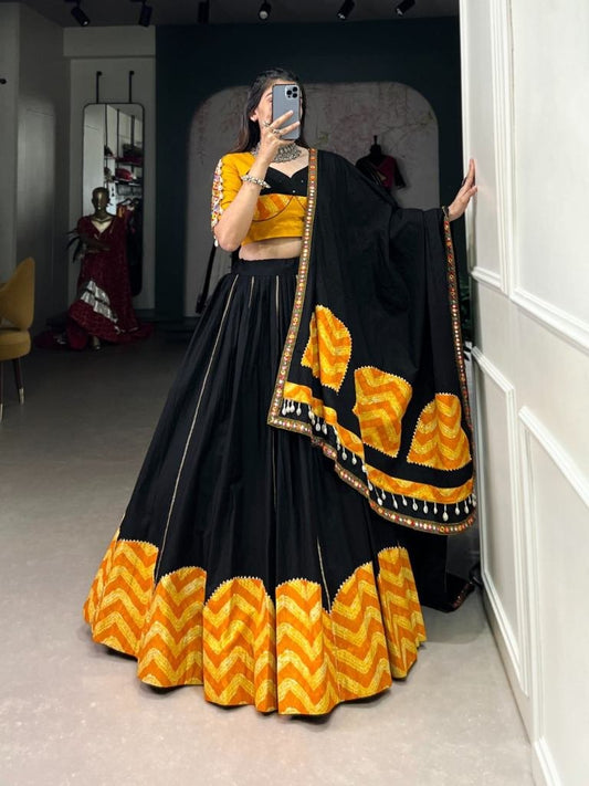 Fancy Printed Pure Cotton Lehenga Choli With Gota Patti border