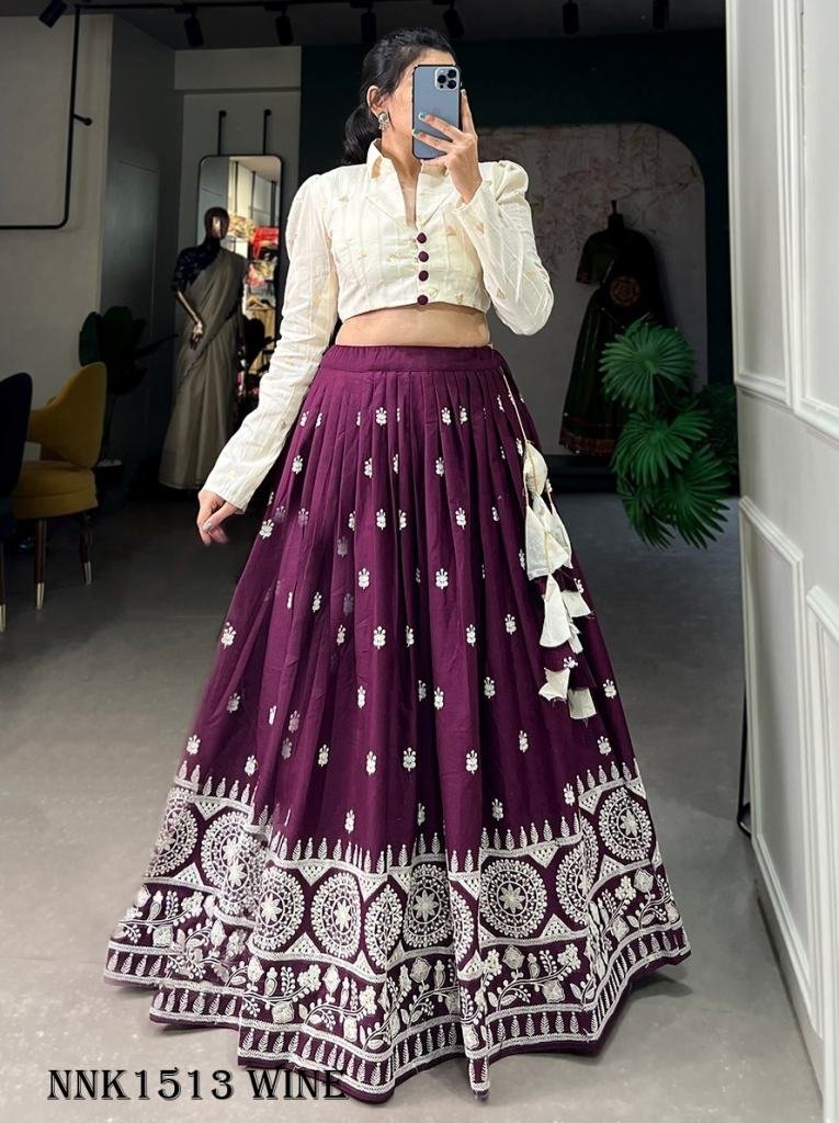 Fancy Pure Cotton Wine Colour Lehenga