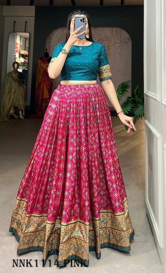Fashionable Dola Silk Foil Print Pink Lehenga Choli