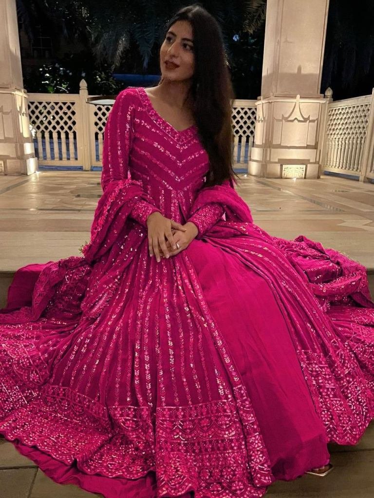 Faux Georgette Pink Indo Western Style Lehenga