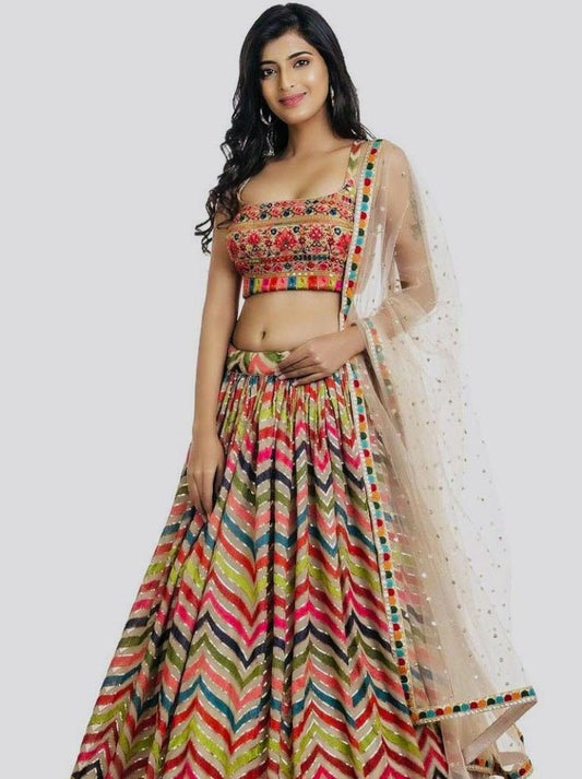 Faux Georgette Sequence Work Multi Color Lehenga Choli