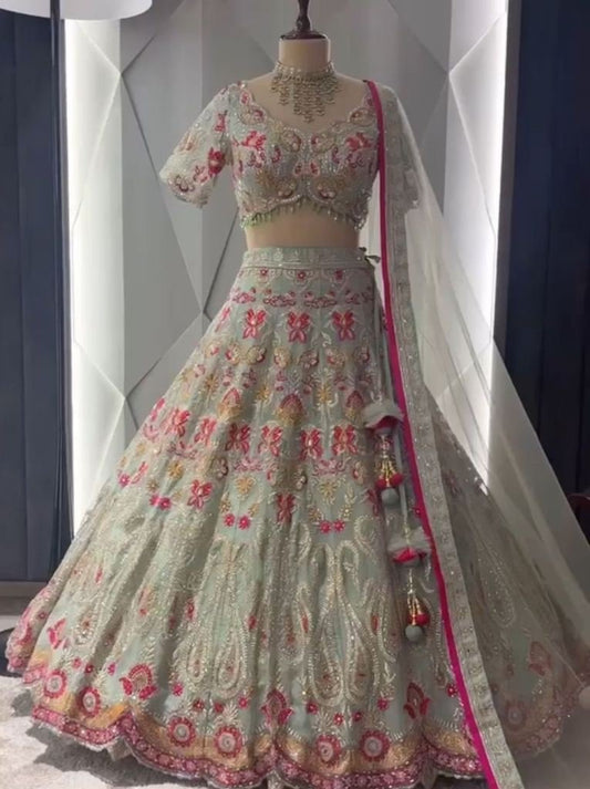 Faux Georgette Stone Sequins Work Lehenga Choli Dupatta