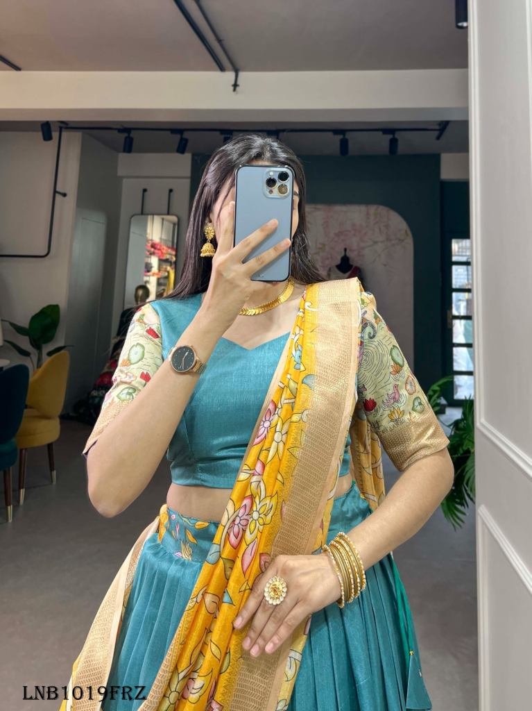 Ferozi Kalamkari Printed Dola Silk Lehenga Choli