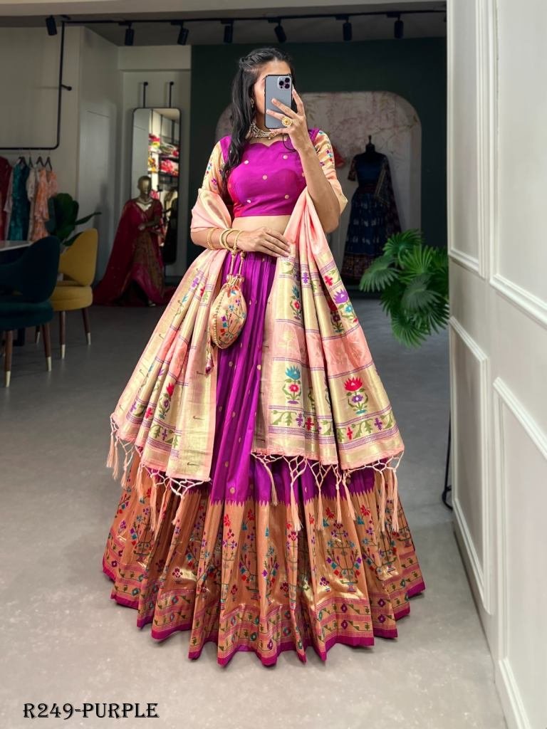 Function Wear Purple Jacquard Silk Paithani Lehenga Choli