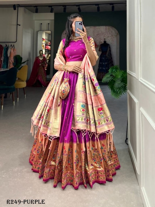 Function Wear Purple Jacquard Silk Paithani Lehenga Choli