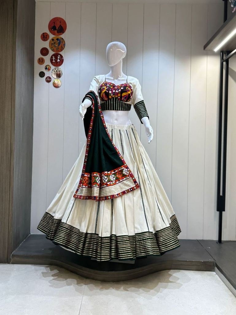 Gamthi Work White And Black Chaniya Choli