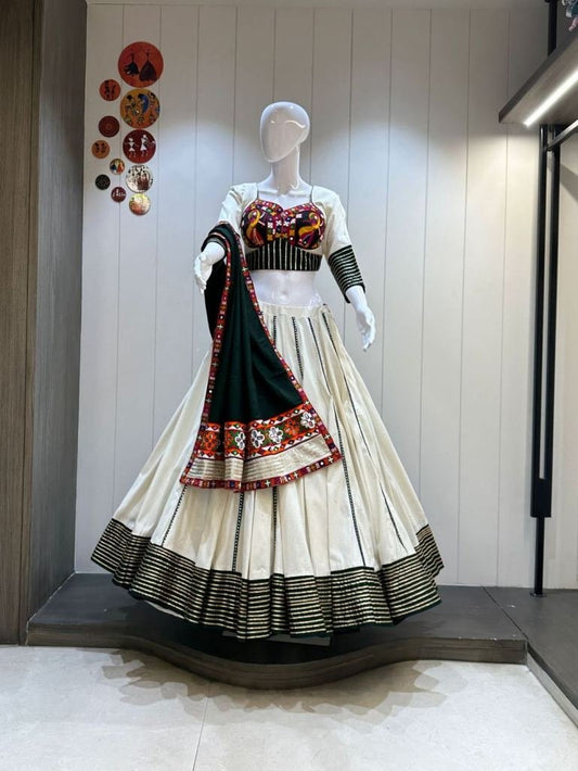 Gamthi Work White And Black Chaniya Choli