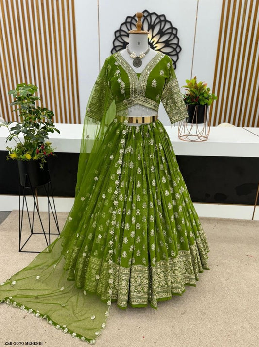 Georgette Sequence Mehendi Lehenga Choli