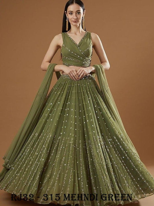 Glamorous Sequins Embroidery Work Mehndi Green