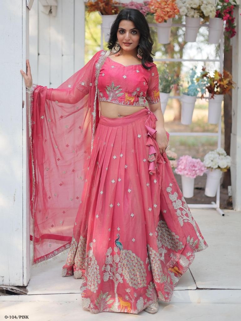Gold Coin Embroidered Pink Lehenga Choli