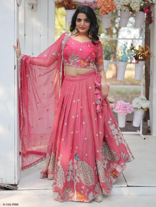 Gold Coin Embroidered Pink Lehenga Choli