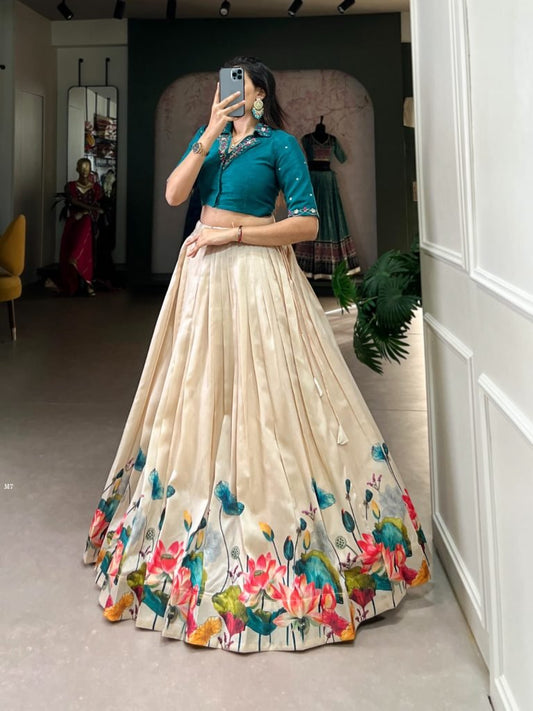 Gorgeous Floral Print Off White Co ord Set Lehenga