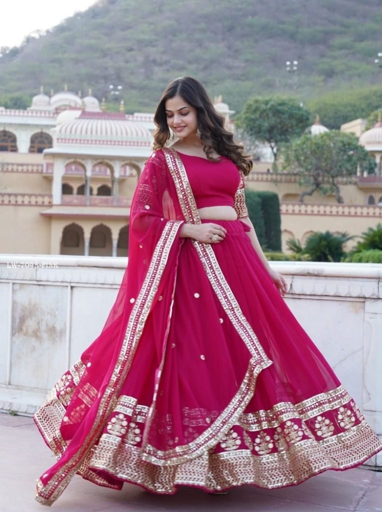 Gorgeous Georgette Flared Pink Lehenga with Sequins and embroidered Work