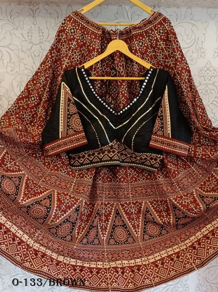 Gota Patti Lace Work Brown Cotton Lehenga