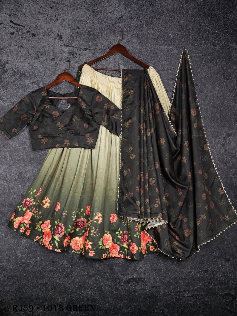 Green Color Floral Print Tussar Silk Lehenga Choli