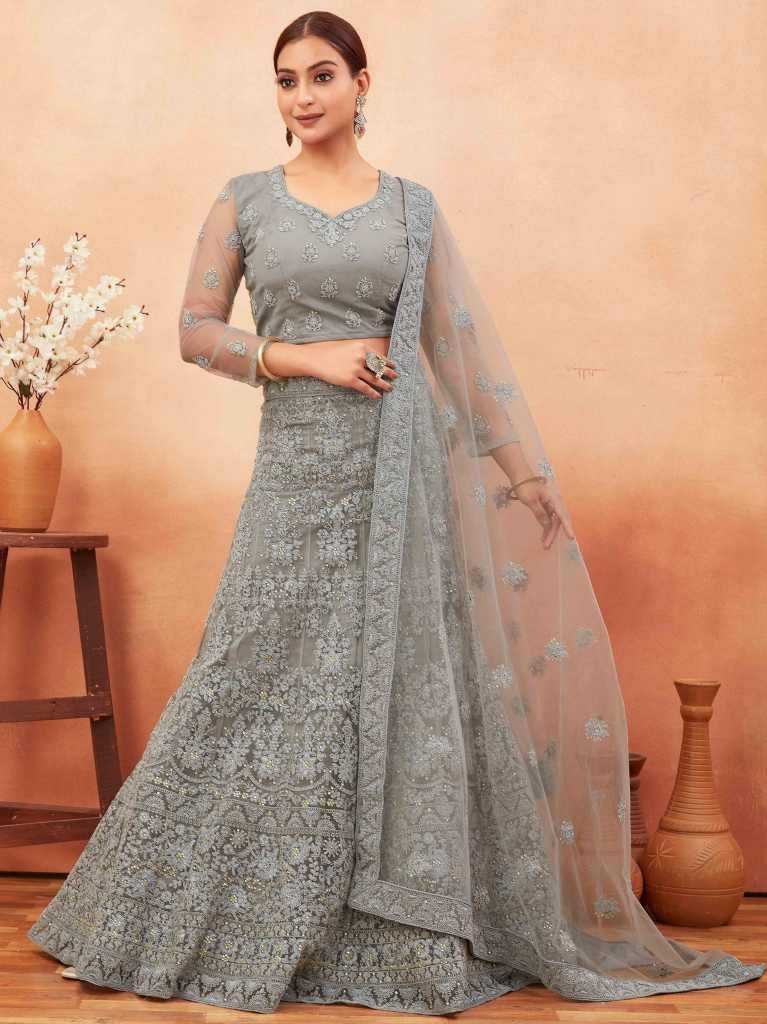 Grey Stone Work Net Lehenga choli by Fab Funda