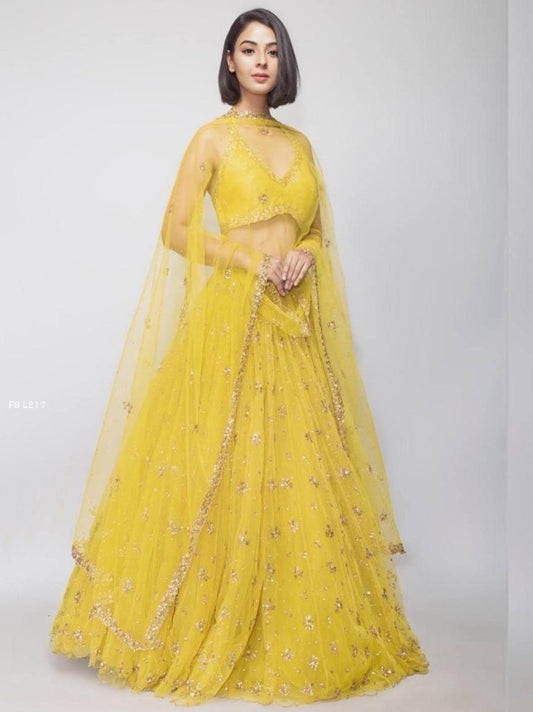 Haldi Special Double Layer Sequence Yellow Lehenga
