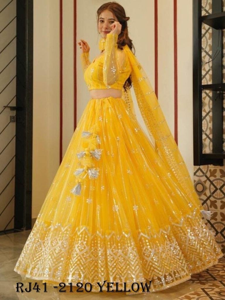 Heavy Butterfly Net Yellow Embroidery Work Lehenga Choli