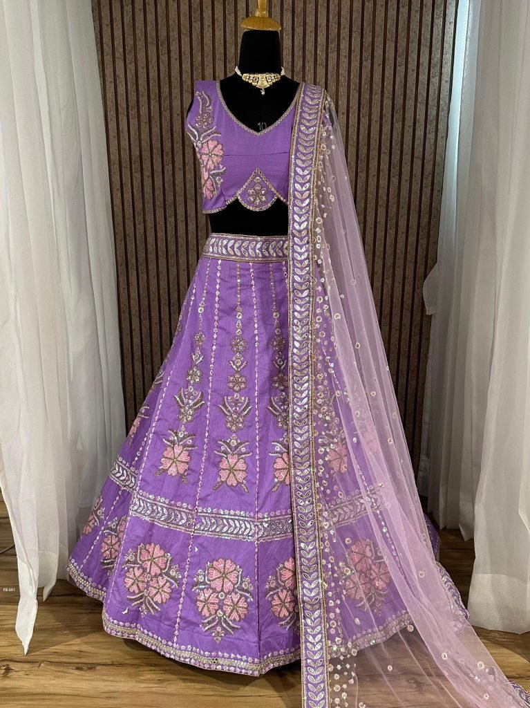 Heavy Slub Silk Sequence and Thread Work Purple Lehenga Choli