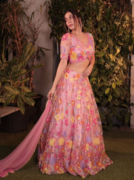 Heavy Soft Net Sequence Work Baby Pink Lehenga Choli Dupatta