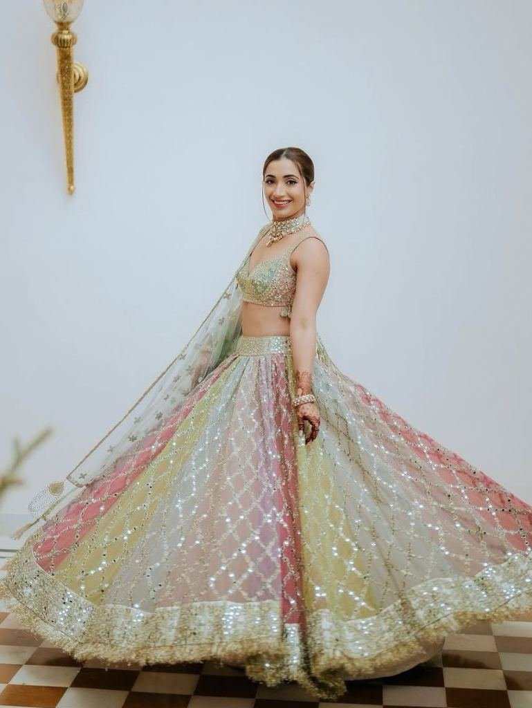 Elegant Multi Color Semi Stitched Georgette Lehenga